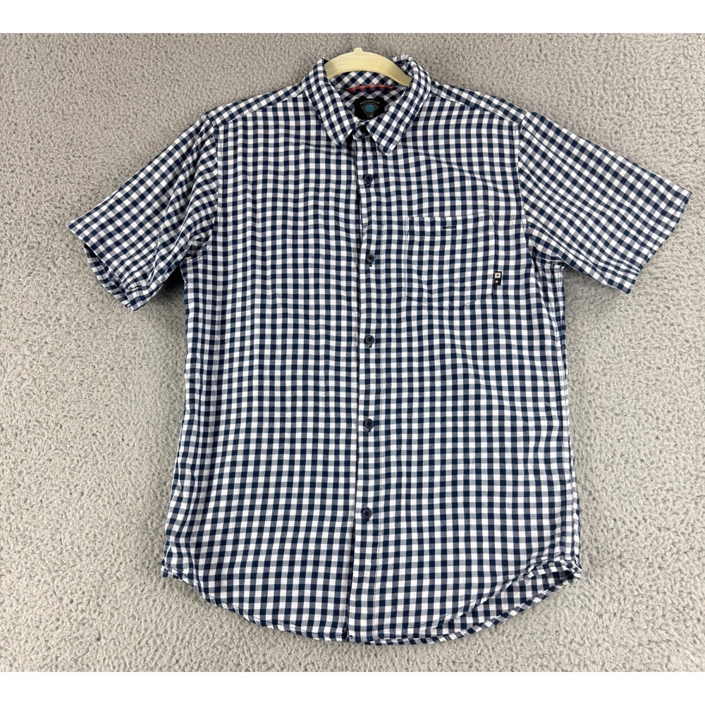 Fourstar Shirt Mens S Navy Gingham Check Cotton Short Sleeve Button Down Skate